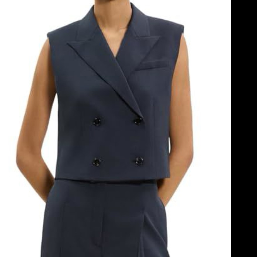 Nwt Theory Women's Peak Double Breasted Vest, Nocturne Navy City Twill, Size 10